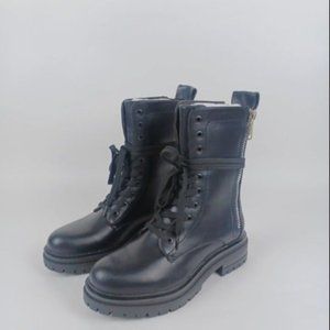 NWOB Women's Steve Madden Combat Boots Black Silver Zipper Faux Leather Size 8
